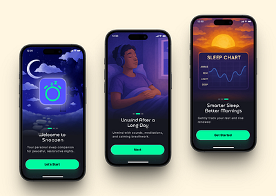 Onboarding Screen - "Snoozen" - The Sleep App app design mobile mobile app onboarding sleep ui ui design uidesign ux