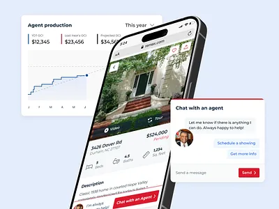 remax.com on mobile agent chart chat graph mobile property listing real estate remax ui