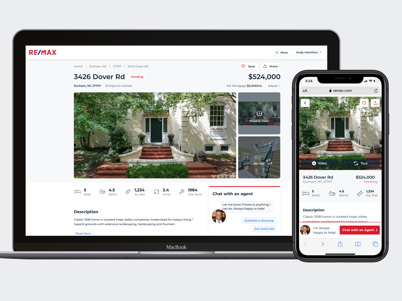 Example of Property listing on desktop & mobile