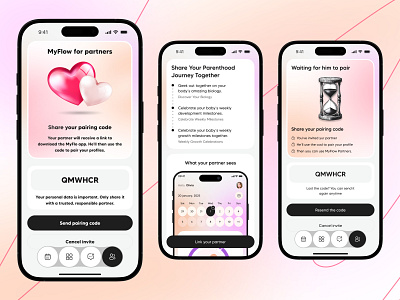 Link Partners | Pregnancy Track Mobile App app app desin flow partner link patners menstrual cycle mobile app mobile app design mobile ui ovulation app ovulation tracker pairing period tracker period tracking pregnancy pregnancy tracker app pregnancy tracking app tracker ui uiux