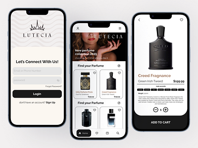 "Lutecia" app Redesign app e commerce mobile perfume ui ux