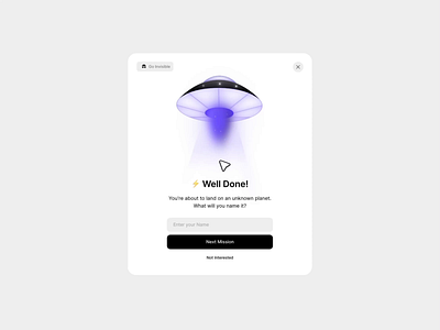 Interactive Game Card animation card design figma game gaming minimal rive space spaceship ufo ui ux web website