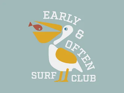 Early & Often Surf Club Pelican T-Shirt almond art direction california design fish illustration pelican print surf club surfing t shirt design typography vector