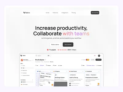 AI task management landing page ai landing page ai task management ai workflow branding clean landing page graphic design hero section project management sleek landing page ui white mode landing page workflow tools