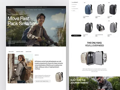 Portavia - Backpack E-Commerce Homepage backpack bag buy e commerce ecommerce hiking homepage landing page marketplace minimalist online store product shop shopify store ui ui design ux web design website