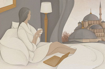 Room with a view - Wai bedroom conceptual illustration editorial illustration holiday holidays hotel hotel stay hotels illustration illustrationart illustrationartist illustrationzone illustrator istanbul luxury hotel travel turkey vacation