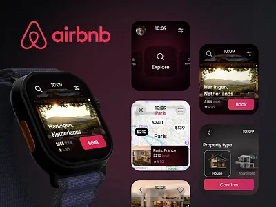 Airbnb on Apple Watch – Compact UX, Seamless Travel airbnb animation app applewatch branding design logo ui ux uxui watch watchox