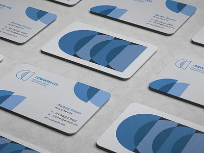 Corwin & Co. Brand Application on Print blue brand branding business card design graphic design identity logo stationery