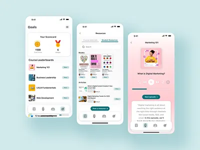 Online Learning Platform courses graphic design learning mobile podcast ui ux