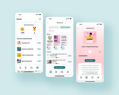 Online Learning Platform courses graphic design learning mobile podcast ui ux