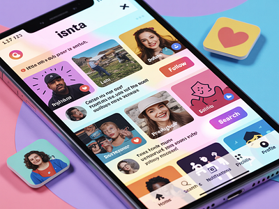 Isnta App Interface – Colorful Social & Dating UI Design Concept isnta
