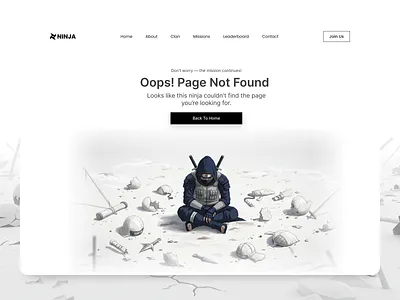Ninja-Themed 404 Error Page – “Mission Not Found” 404 illustration 404 page error page design funny 404 gaming website minimal ui ninja ninja ui ui web design