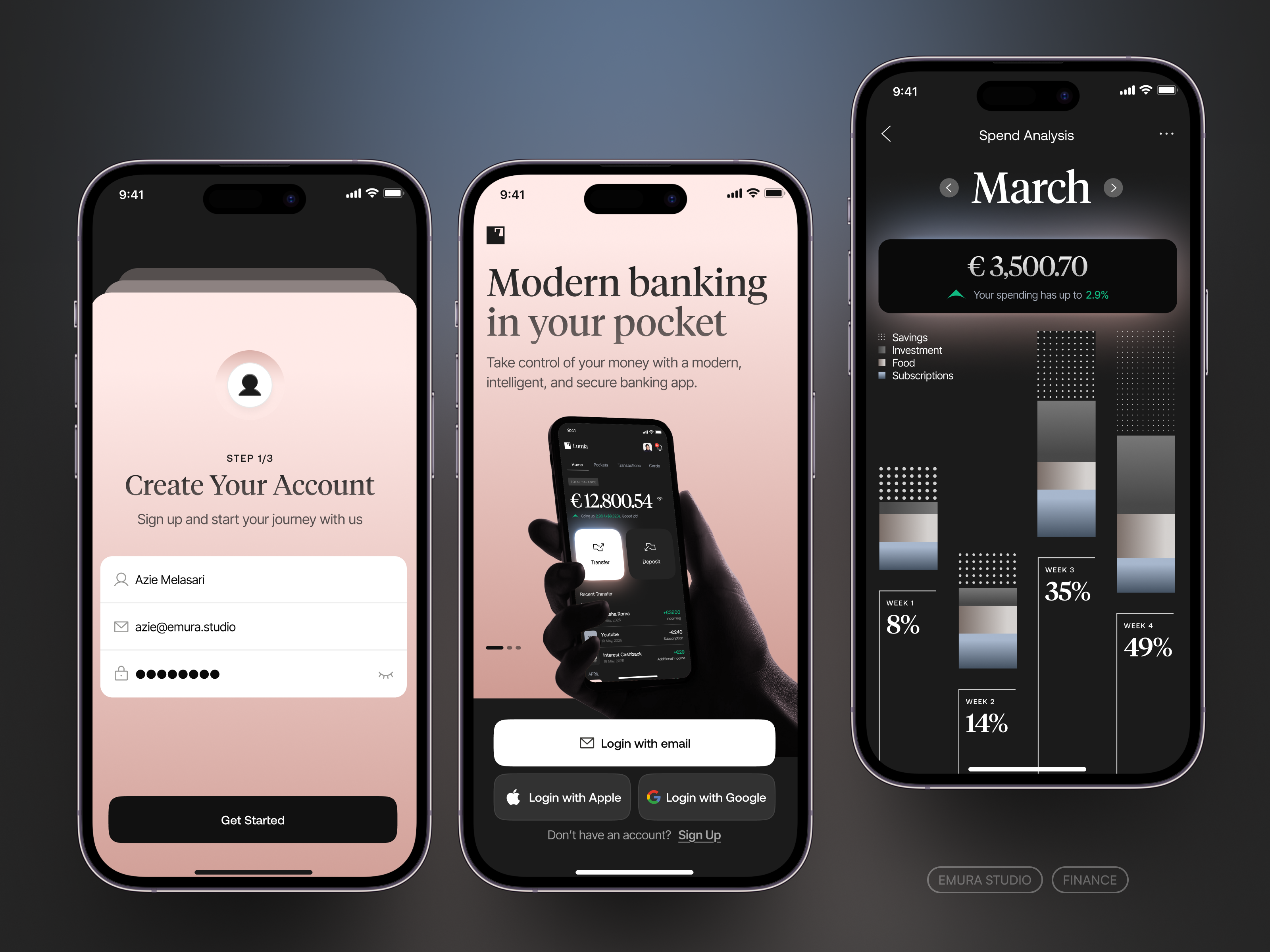 Lumia - Banking Mobile App analytics bank banking chart deposit emurastudio finance finance app fintech gradient investment login money register sign in sign up statistics transfer wallet withdraw