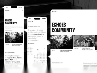 echoes® - Community Page [Responsive] audio community connection conversations discover echoes entertainment minimalism music people podcast responsive speaker streaming ui ux web design website