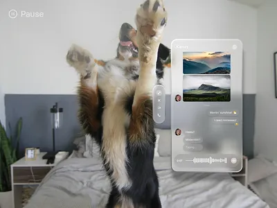 Daily UI 013 - Direct Messaging, AR UI Exploration ai images apple vision arui challenge chat chat ui css direct messaging ecommerce exploration glassmorphism messages pause puppy ui ui challenge voice notes web design