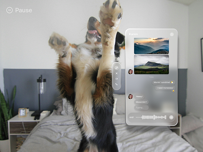 Daily UI 013 - Direct Messaging, AR UI Exploration ai images apple vision arui challenge chat chat ui css direct messaging ecommerce exploration glassmorphism messages pause puppy ui ui challenge voice notes web design