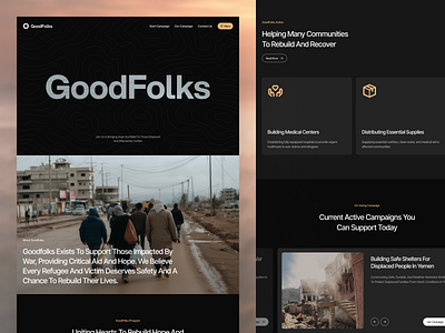 GoodFolks - War Victim Charity Website charity charity landing page charity website humanity landing page landing page design refugee social campaign social campaign landing page social campaign website ui ui design uiux uiux design war victim web web design website website design
