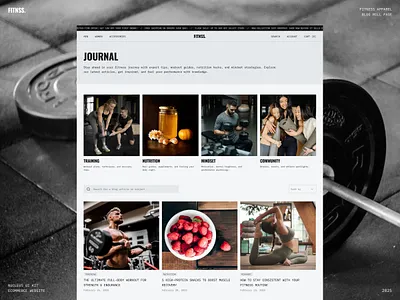 Fitness Apparel E-commerce UI Kit - Blog Page article articles blog blog page blog post blog roll blogs fitness gym insight journal news portal post press training ui website