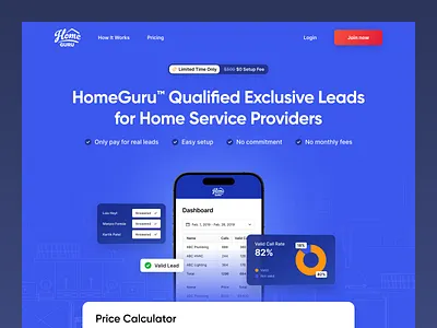 Website for a Lead Generation Company – HomeGuru blue blueprint design estate home landing page real saas service ui webdesign