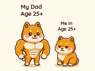 My dad vs me at same age👀💪🏻 body branding character cute dog doodle exercise father flat funny gym healthy icon illustration logo meme muscles shiba inu son workout