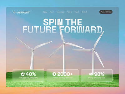 AEROWATT | Green Energy Landing Page Hero Section bebasneue blackandwhite cleanenergy dmsans eco energydesign energyefficiency environmentaldesign fontpairing greenenergy herosection landingpage minimaldesign modernui sustainabletech techlandingpage typographydesign uidesign webdesign windenergy