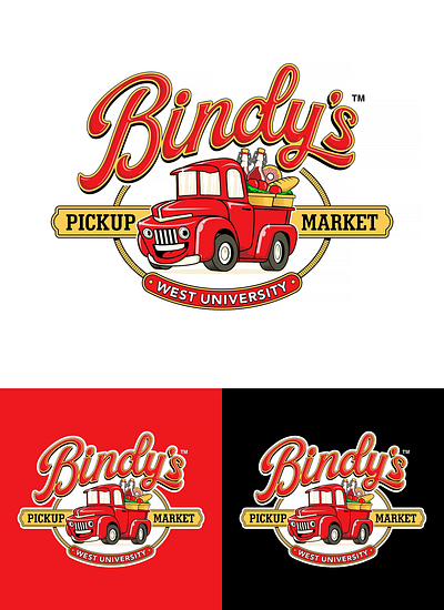 Bindy’s Pickup Market – Fresh Bites, Sweet Vibes & That Small To 1947 ford truck branding americana grocery logo family friendly market grab and go food illustrated food truck logo kid friendly bakery local neighborhood market logo nostalgic food brand pickup truck branding quick lunch logo retro bakery brand retro market logo retro script logo small town food shop sweet treats logo vintage diner style vintage grocery lgoo west university eatery