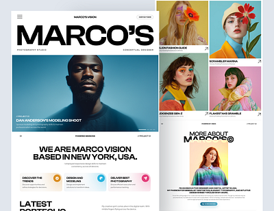 Marco: Photography and Modeling Studio branding content creative digital framer home page landing page media minimal modeling photography portfolio social studio ui web agency webflow webpage