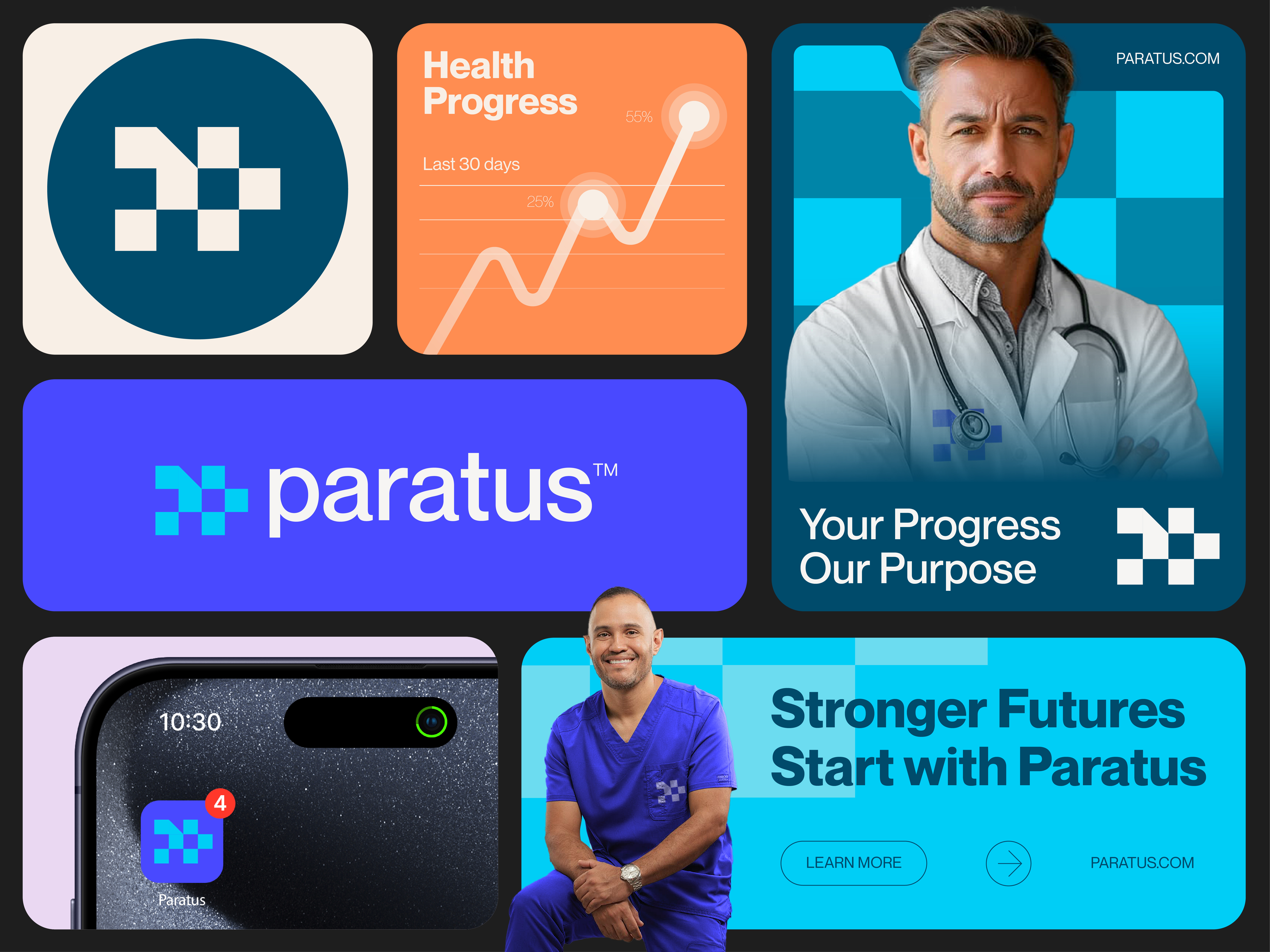 Paratus™ - Logo & Branding Design for a Health Care Brand abstract logo brand identity branding creative logo design health health app healthcare icon identity letter p logo logo logo design logo designer logotype medical minimalist logo modern logo pixel logo plus logo