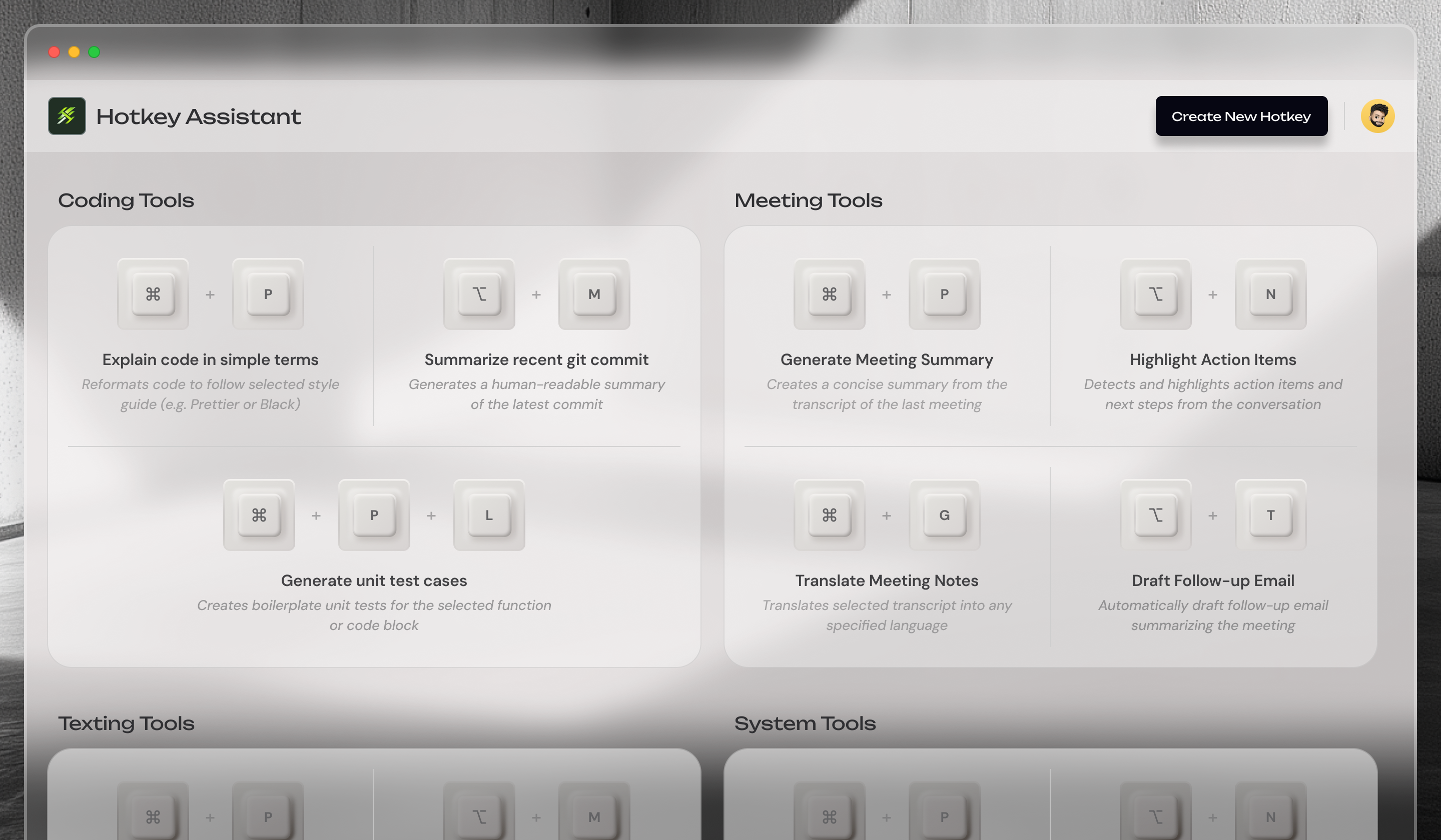 Hotkey Assistant - Desktop App UI 3d app ui dashbaord dashboard dashboard design dashboard ui desktop design product design saas saas design saas ui ui ui design ui interface uiux ux ux design web web design