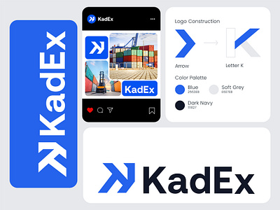 KadEx – Bold & Modern Logistics Logo and Branding arrow logo brand identity cargo clean logo custom logo delivery dg freight graphic design graphic designer k logo logistics logistics logo logo design modern logo shipping transport transport logo vector logo visual identity