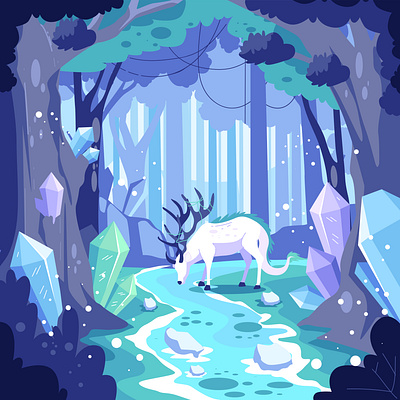 Magical Forest Illustration animal deer fantasy animal fantasy world forest illustration magical vector
