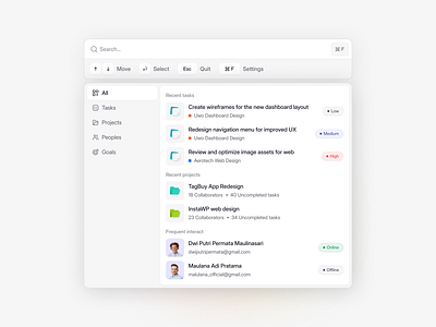 Task Overview Popup componentdesign dashboardui minimaldesign minimalui modernui popupdesign projectoverview quickviewpopup task management popup taskmanagement taskmanager workspacedesign
