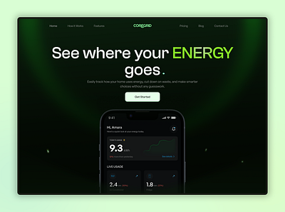 The hero section for Energy Tracker App app appdesign design mobileapp mobileappdesign ui uidesign uiux uiuxdesign