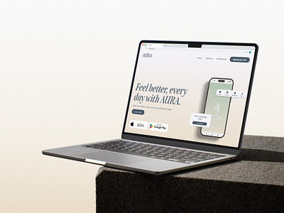 Aura - The Mindfullness App Landing Page app home page beauty fitness ui landing page luxury ui meditation mindfullness minimalist ui wellness app wellness website
