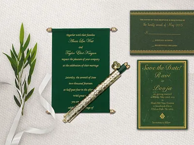 Green Velvet Scroll Wedding Invitation personalized scroll invitations