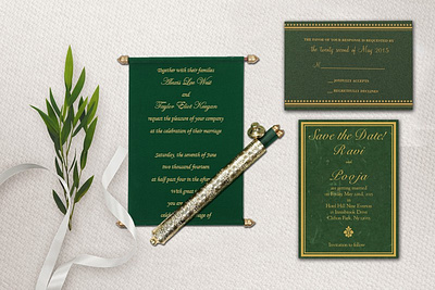 Green Velvet Scroll Wedding Invitation personalized scroll invitations