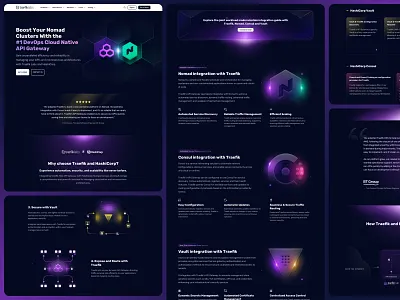 Traefik x Hashicorp Marketing Page collaboration dark features section glass glow hashicorp hero icons illustration landing page marketing saas tech testimonials traefik transparency ui web website