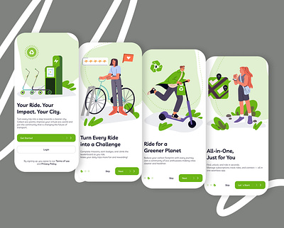 Ecoverse mobile app — The Greenest way to move app concept app design appdesign bike design e bike green trasport mobile mobile design onboarding scooter scooter app smartmobility ui ui design uiux ux uxdesign