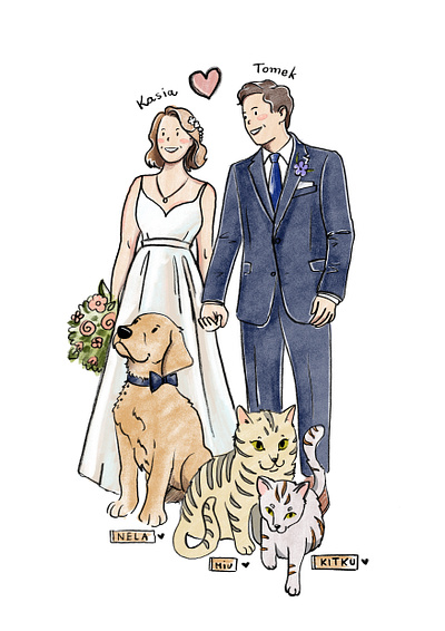 Custom Portraits of Couples, Families & Pets birthday gift couple cute digital illustration drawing family illustrations gift art happy illustration ink keepsake newlywed pair portrait pet portrait portrait wedding gift wedding invitation wedding portrait