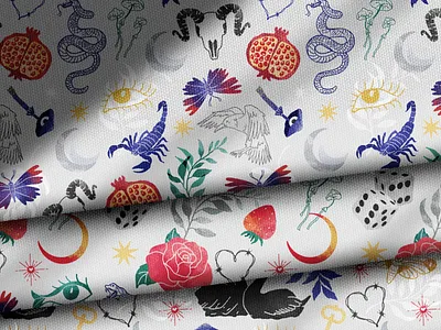 Esoteric surface pattern celestial design esoteric fabric floral flowers graphic illustration mushrooms mystic pattern scorpio seamless pattern surface design surface pattern surrealism tarot textile