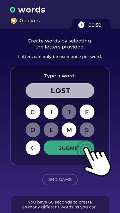 Word game design mini game web app game word game
