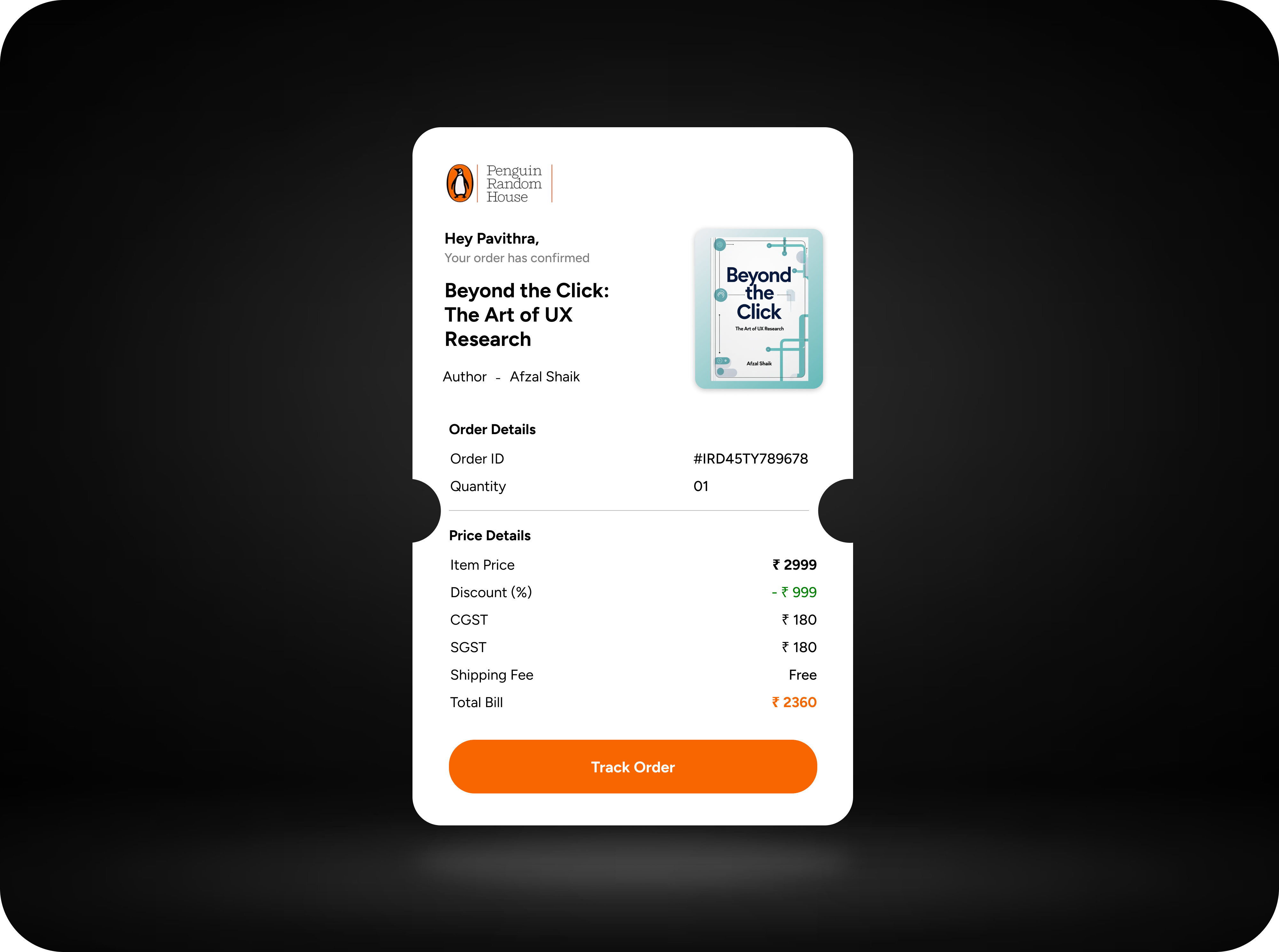 Order Confirmation UI – Book Purchase