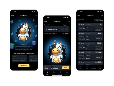 CashCow - Telegram Mini App animation app app design design lottie animations mobile design motion graphics telegram app ui uiux ux design