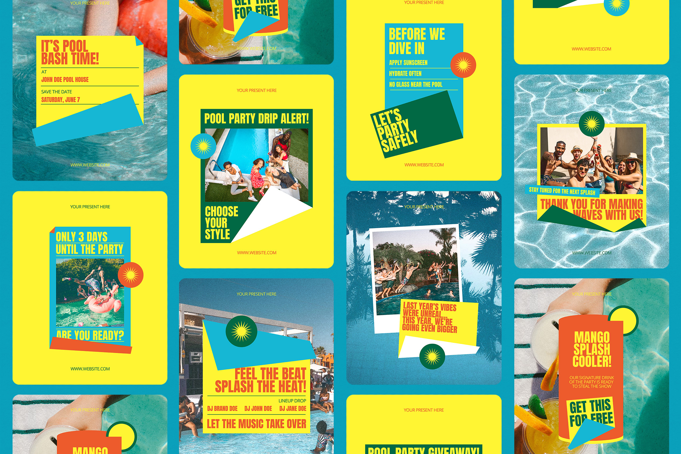 Pool Party Instagram Templates - Washa graphic design instagram post instagram story instagram template instagram templates party pool party social media social media template summer summer party