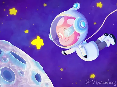 Space book children book design girl illustration space