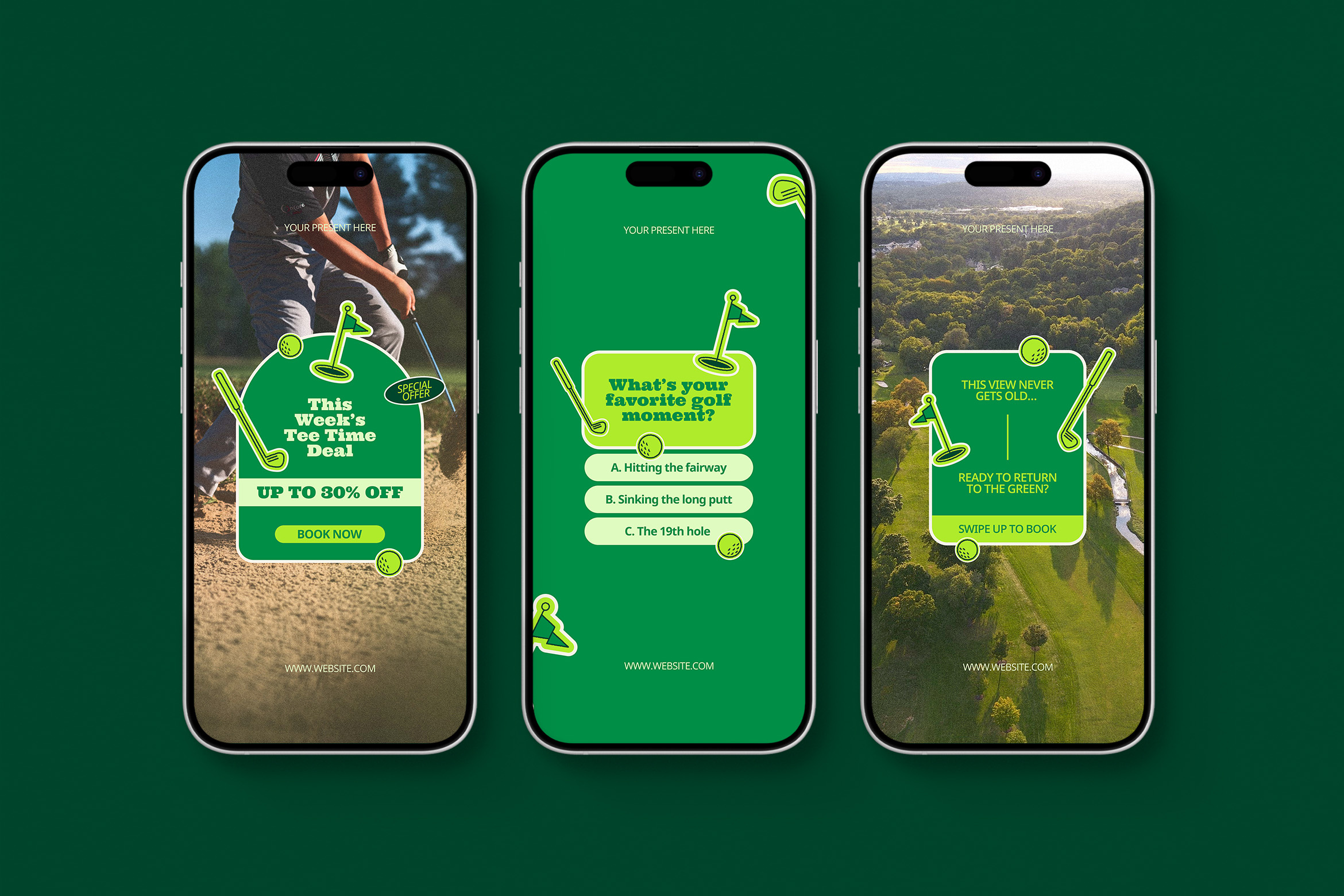Golf Promotion Instagram Templates - Woodi golf golf course graphic design instagram post instagram story instagram template instagram templates promotion social media social media template sport