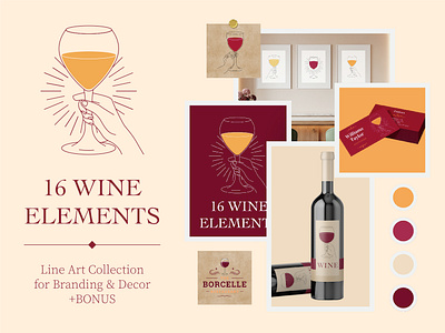 Elegant Wine Glasses & Hand Poses branding collection contour design elements flat graphic design hands holding illustration line art linear logo logotype set vector wine