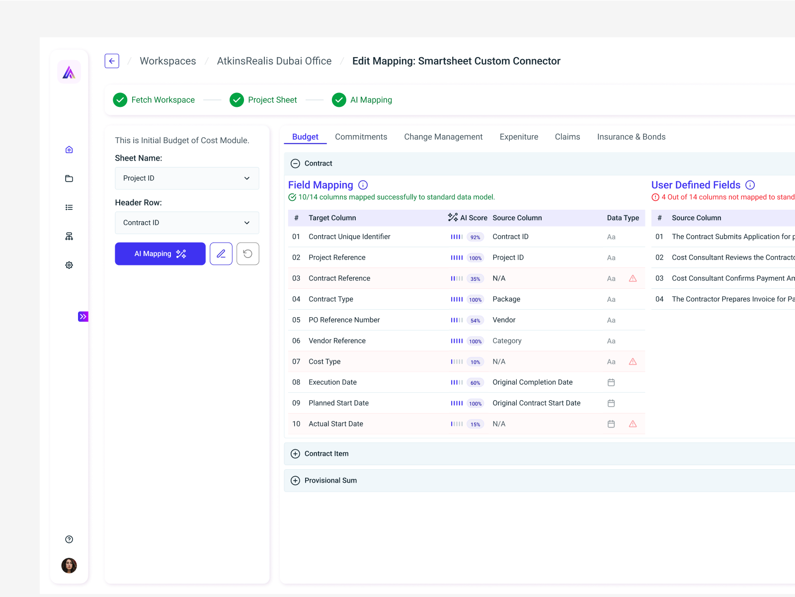 Data Mapping - Step 3 clean dashboard data data mapping design minimal table ui ux