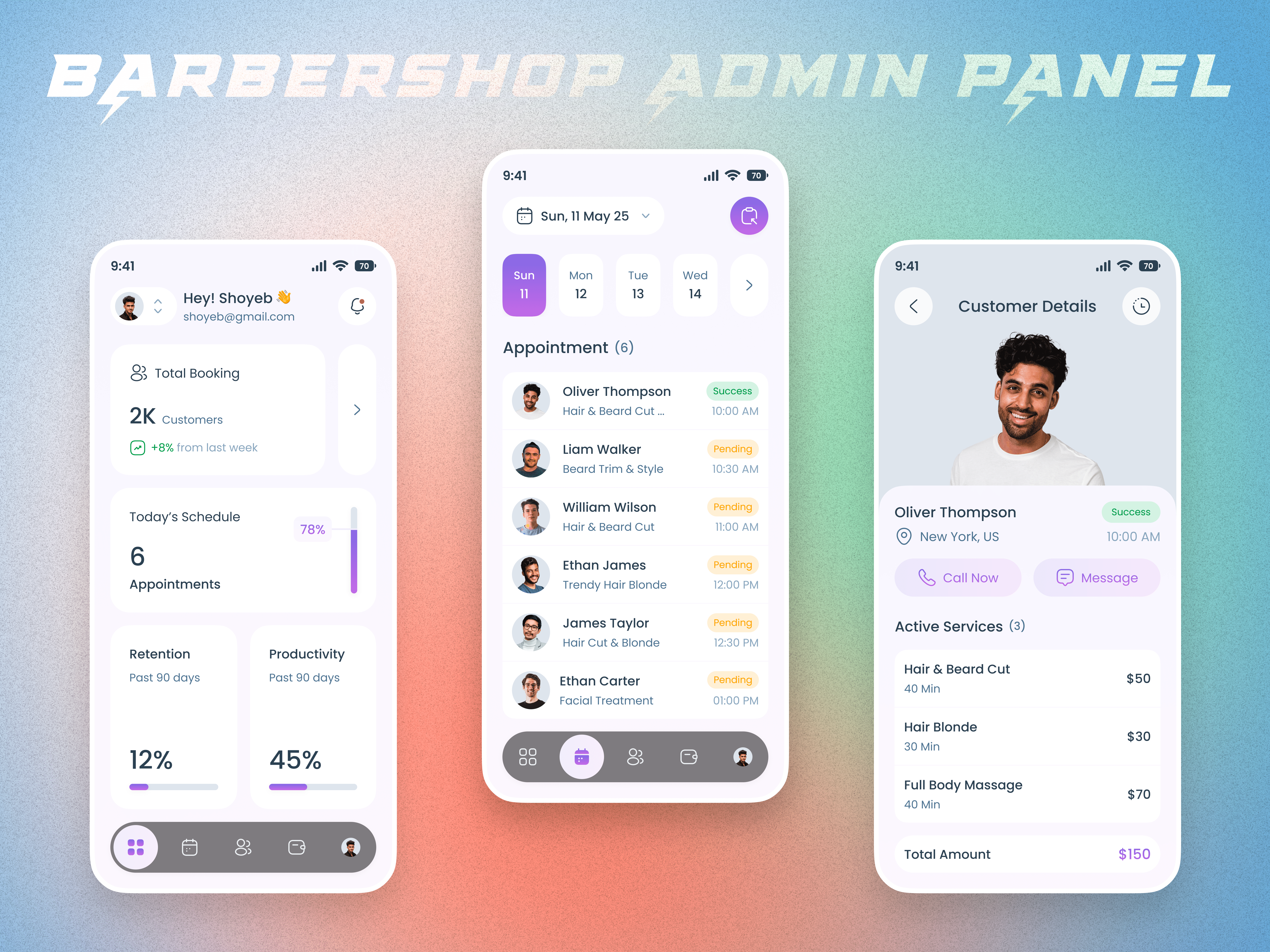 Example of Barber Shop Admin Mobile App