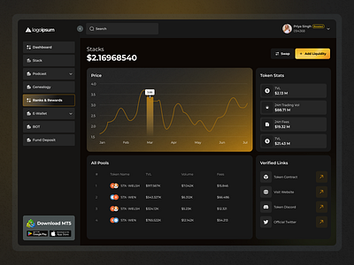 Web3 Dashboard UI – Dark Mode Elegance by Swan Design Agency 🌙 animation blockchain crypto dark ui dashboard dashboard design design agency design services figma graphic design landing page logo motion graphics swan design agency ui ui inspiration uiux visual design web3 website
